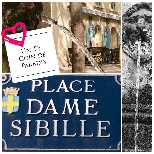 Une place en centre ville unique avec sa fontaine et se grands arbres