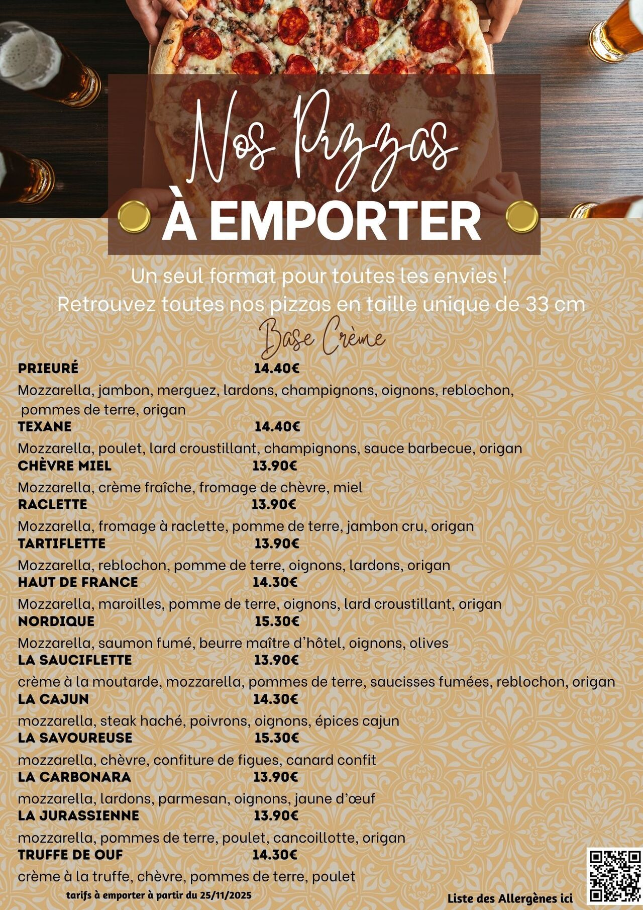 Nos pizzas Base crème