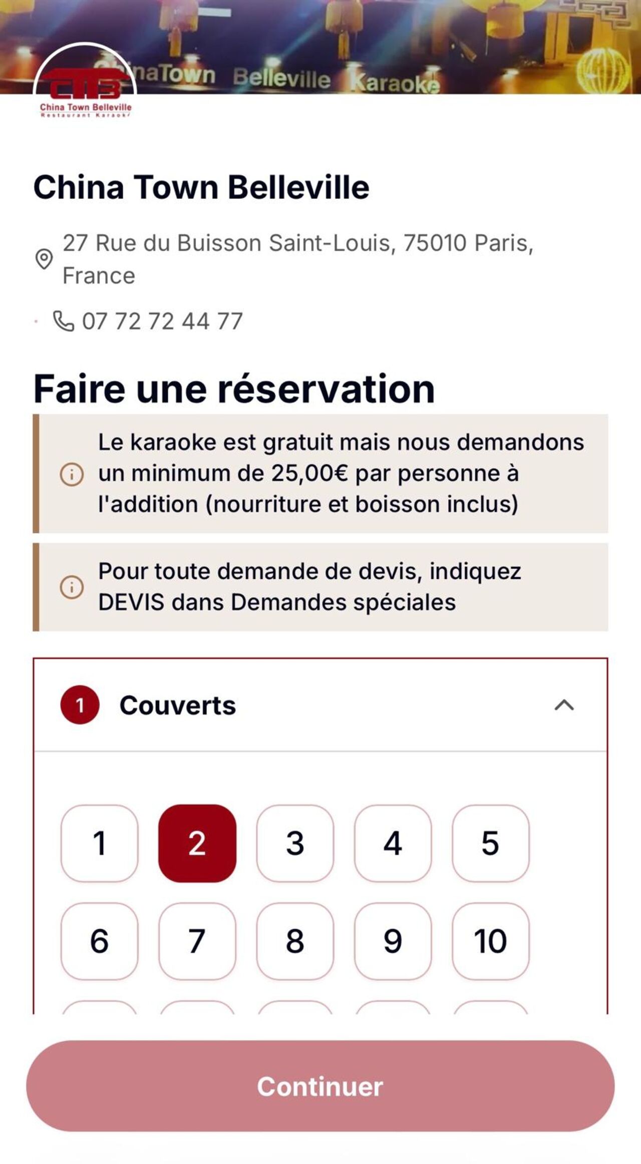 RESERVER UNE TABLE
