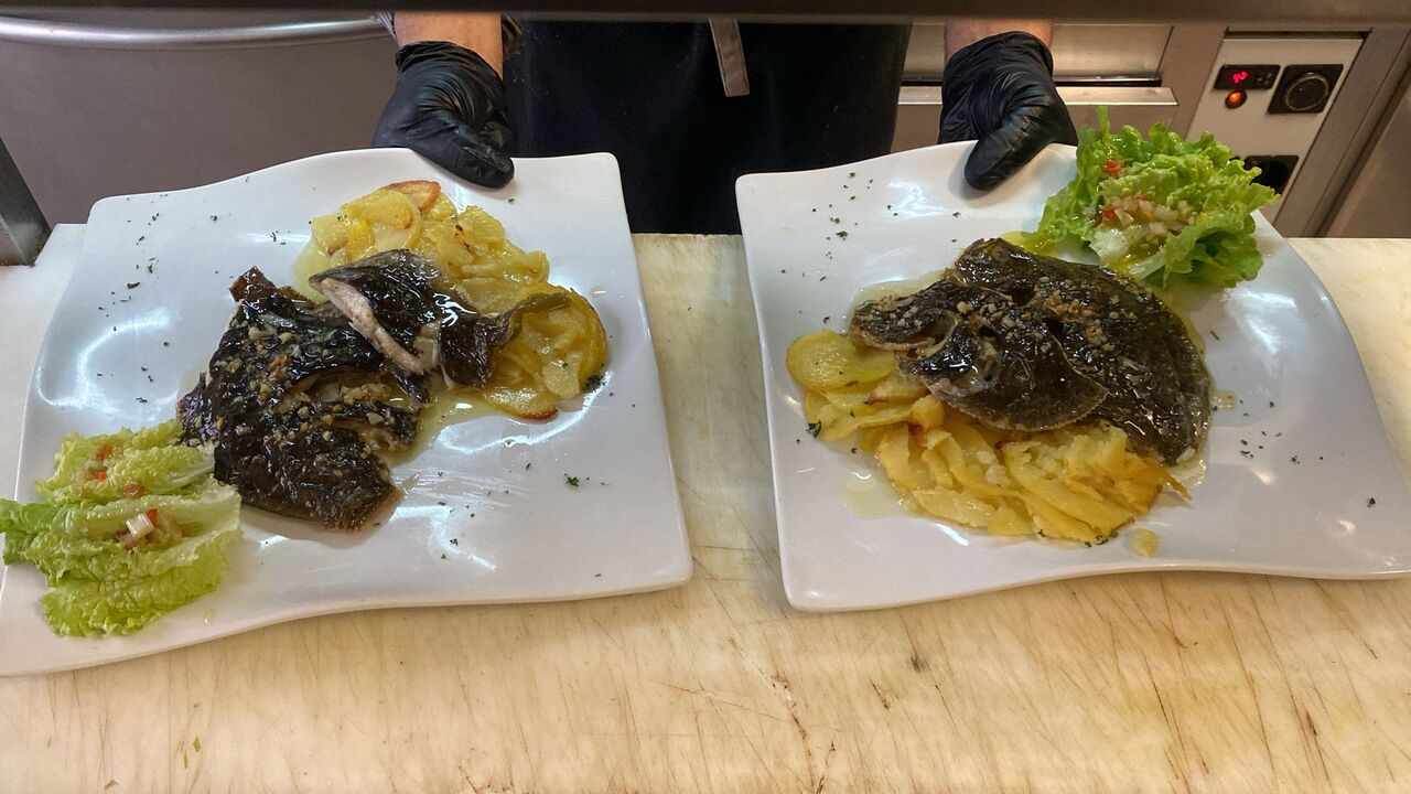 Rodaballo en su salsa con patatas panaderas y ensalada de la huerta
