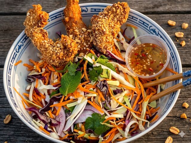 Salade Baan thaï et ses crunchy de poulet maison 