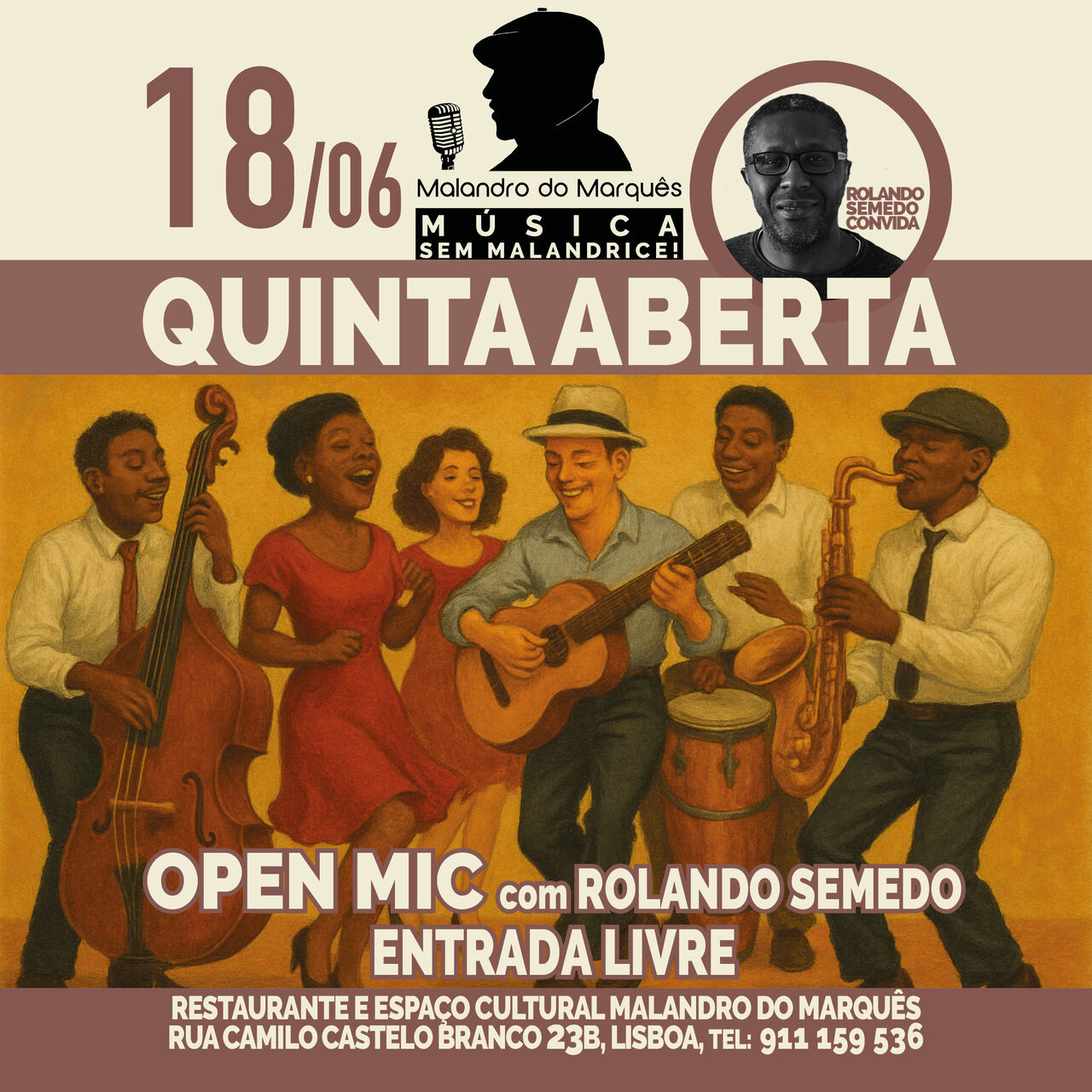 Quinta Aberta (Jam Session e Open Mic) com Rolando Semedo