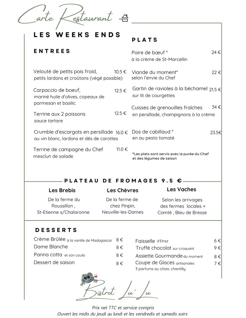 CARTE SOIRS ET WEEK END