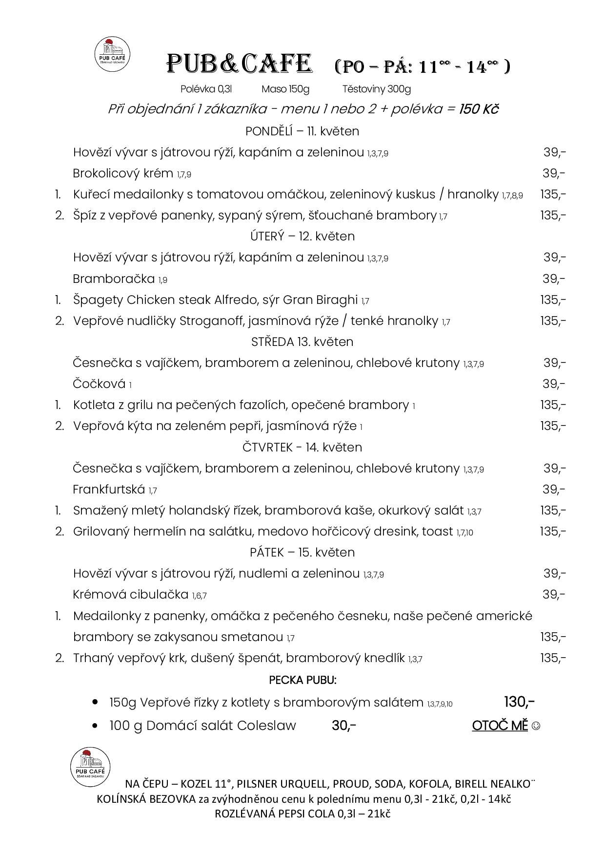 Denní menu od 11. KVĚTEN