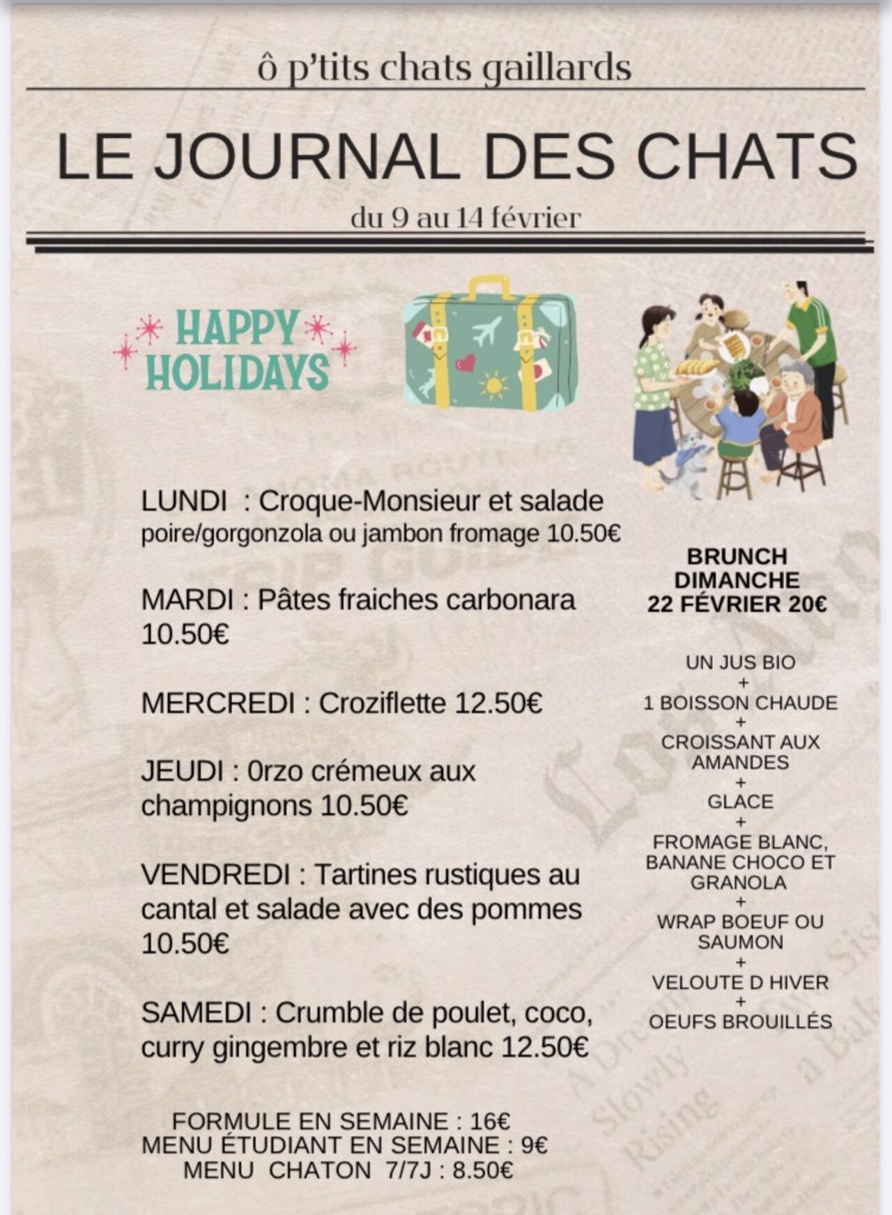 Menu du 9 au 14 fevrier