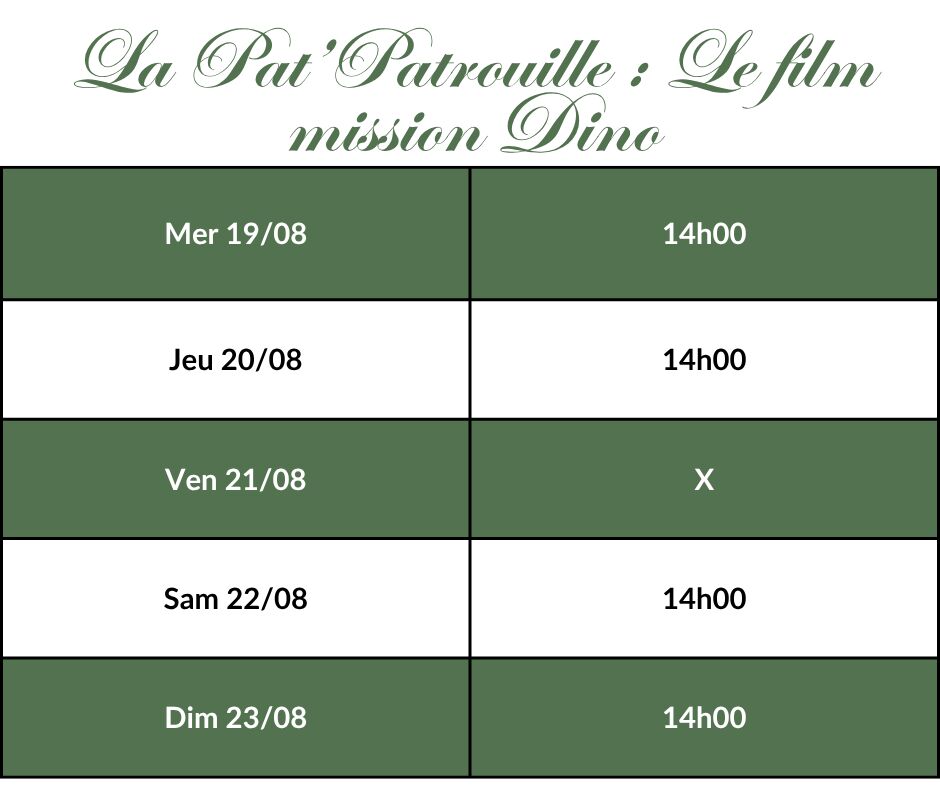 La Pat' Patrouille : Le film mission Dino - Horaires
