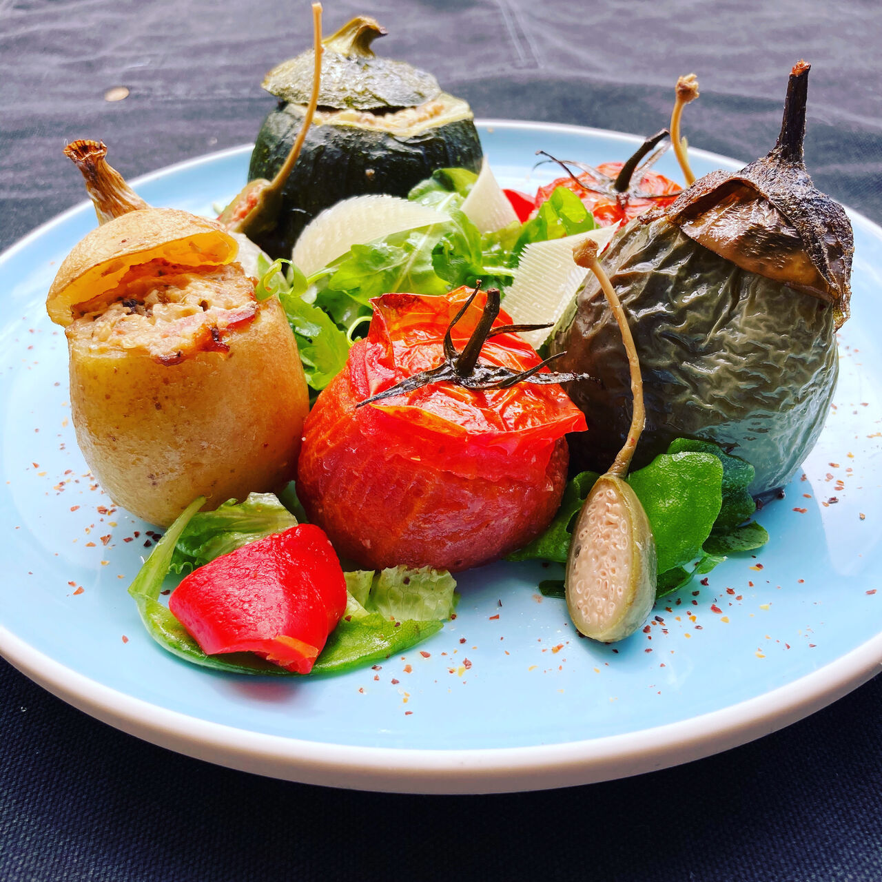 Les farcis de dimanche comme je les aime : agneau, guanciale, jambon ibérique, fondue de tomates, parmesan, basilic....