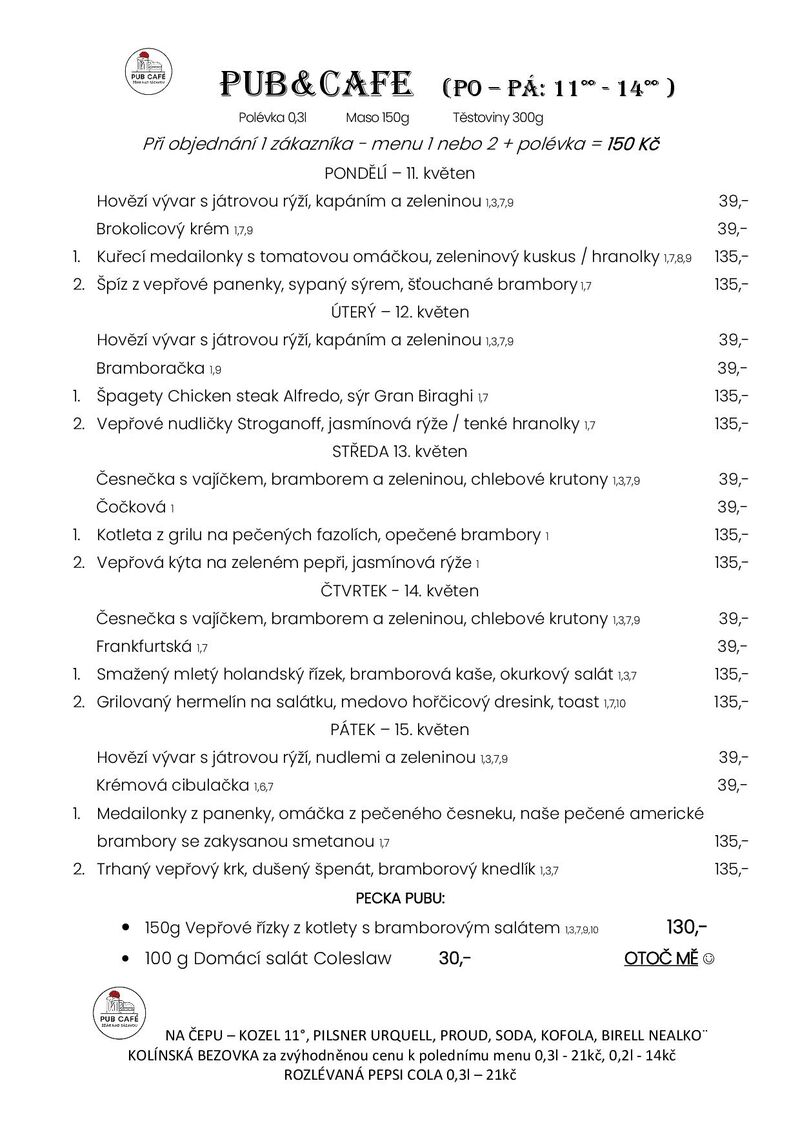 Denní menu od 11. KVĚTEN
