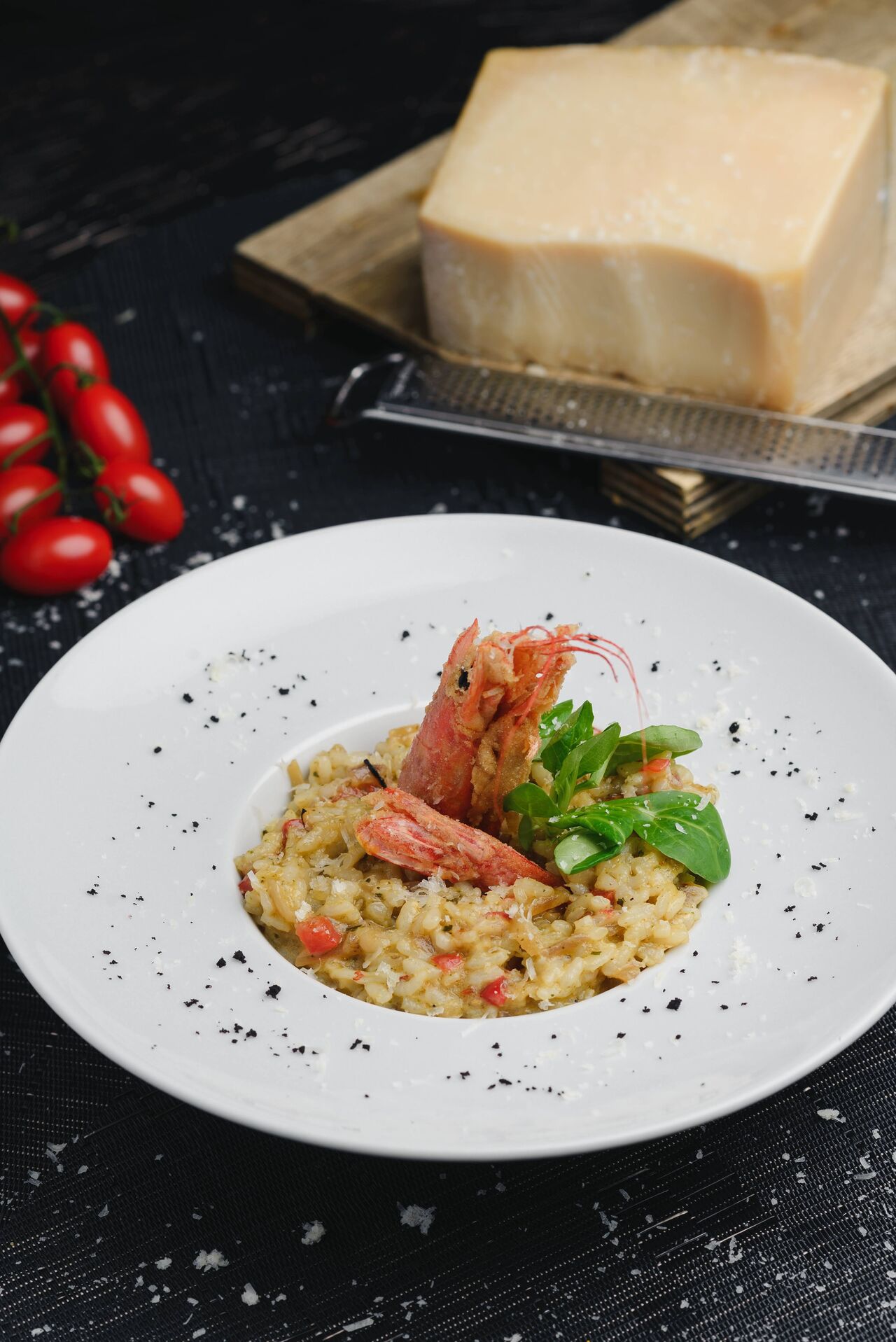 Rissoto de langostinos con mantequilla de albahaca