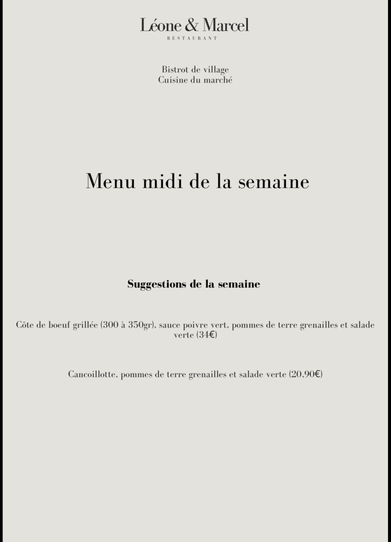 SUGGESTIONS DU 23 Au 27 FÉVRIER MIDI