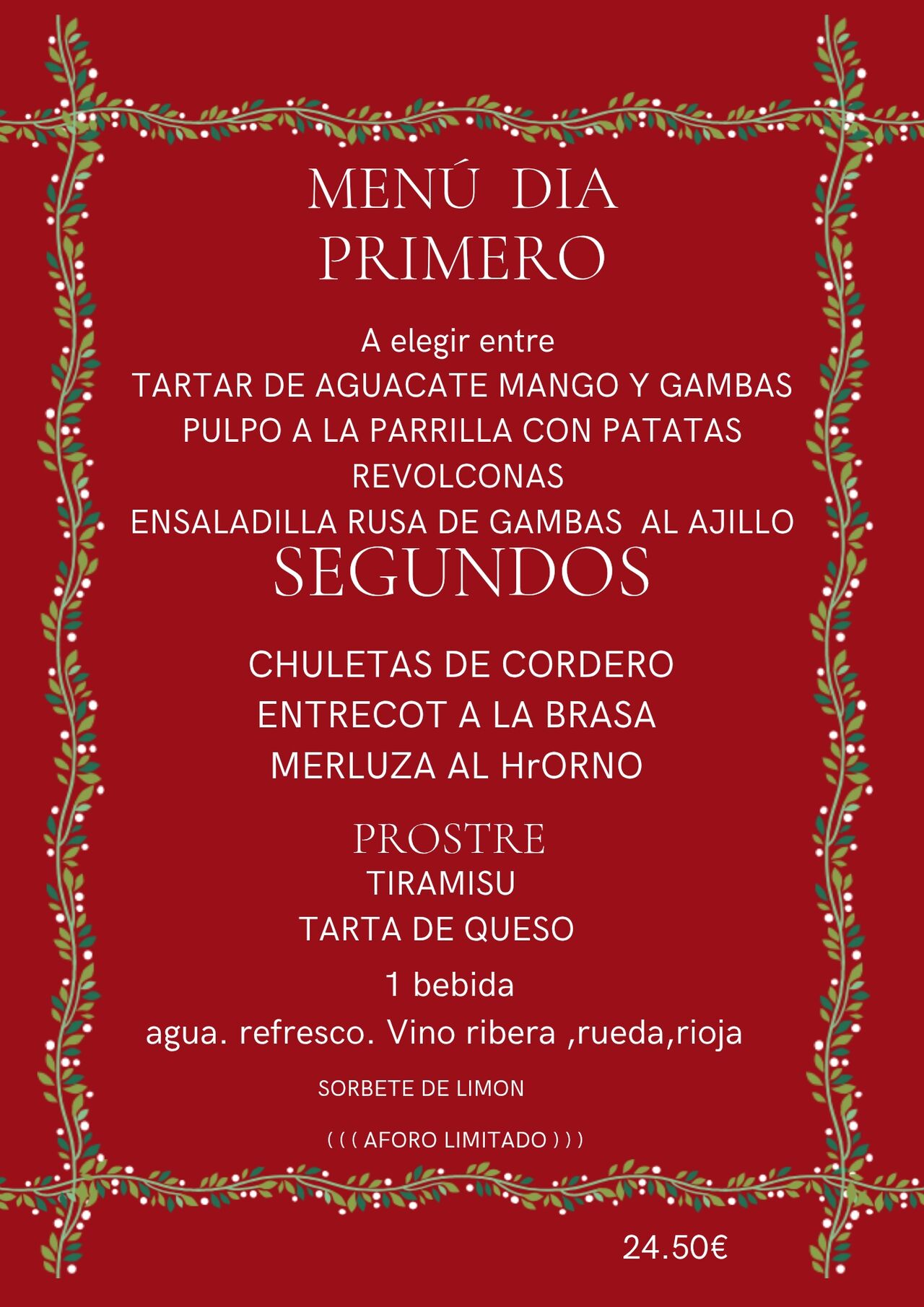 MENU 25 DICIEMBRE