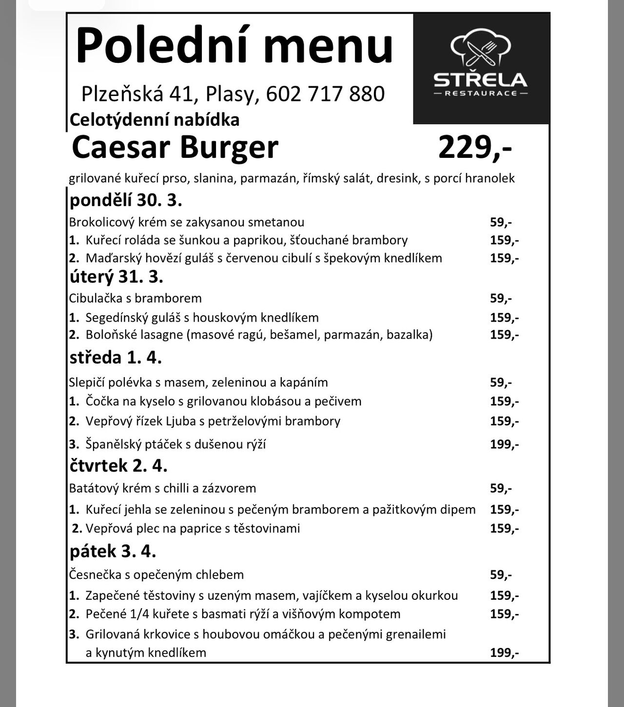 🍽️ Polední menu ve STŘELE – týden plný chutí!