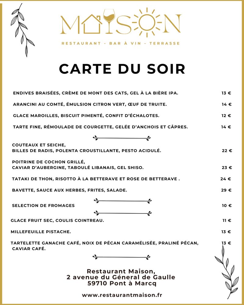 carte du soir à partir du 24 mars