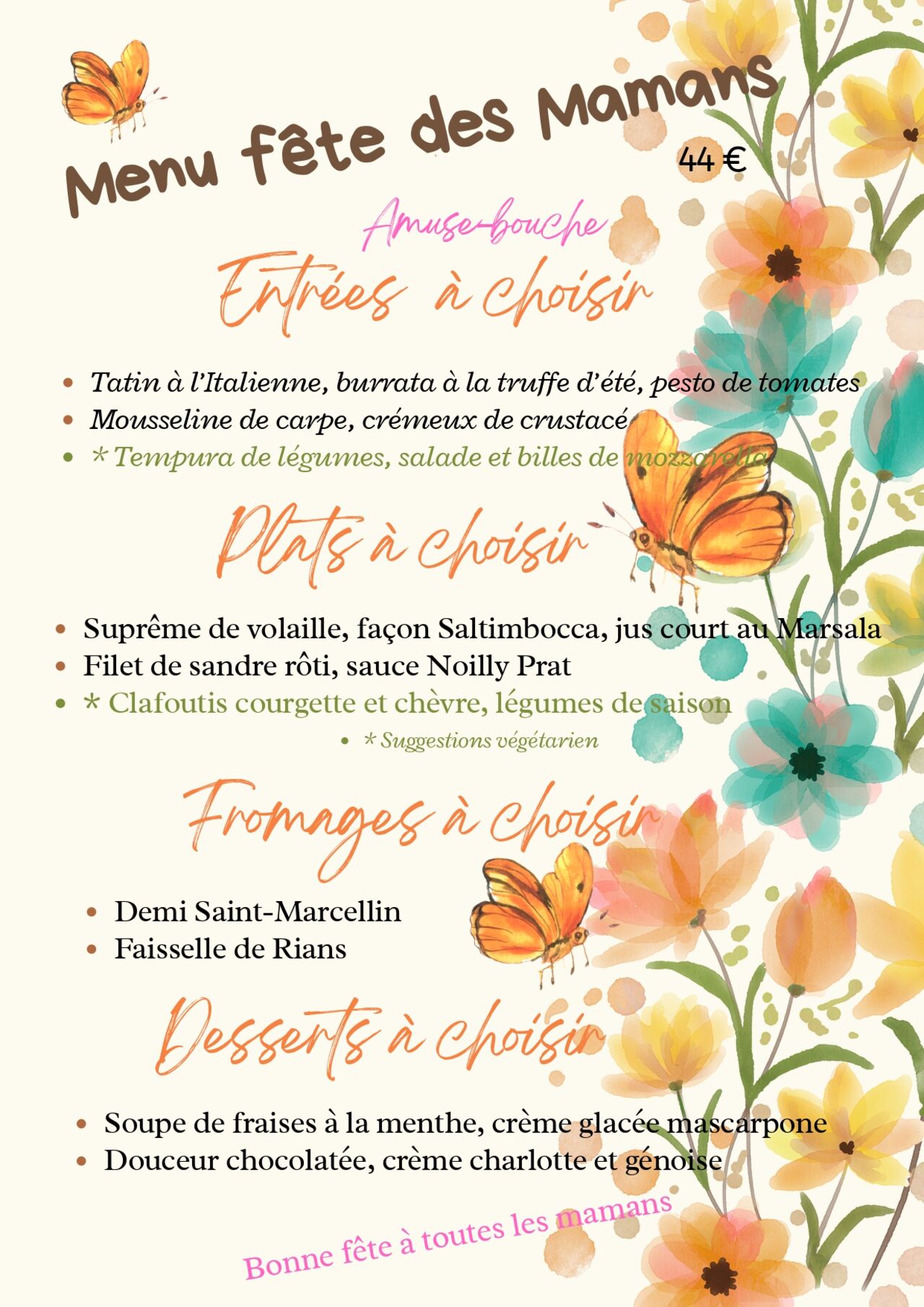Menu fête des mères