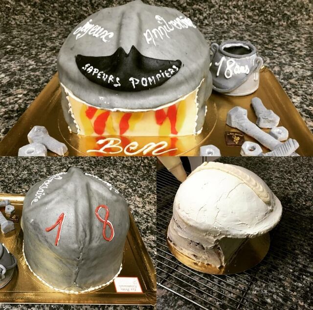 Casque pompier fraisier et 3 chocolats