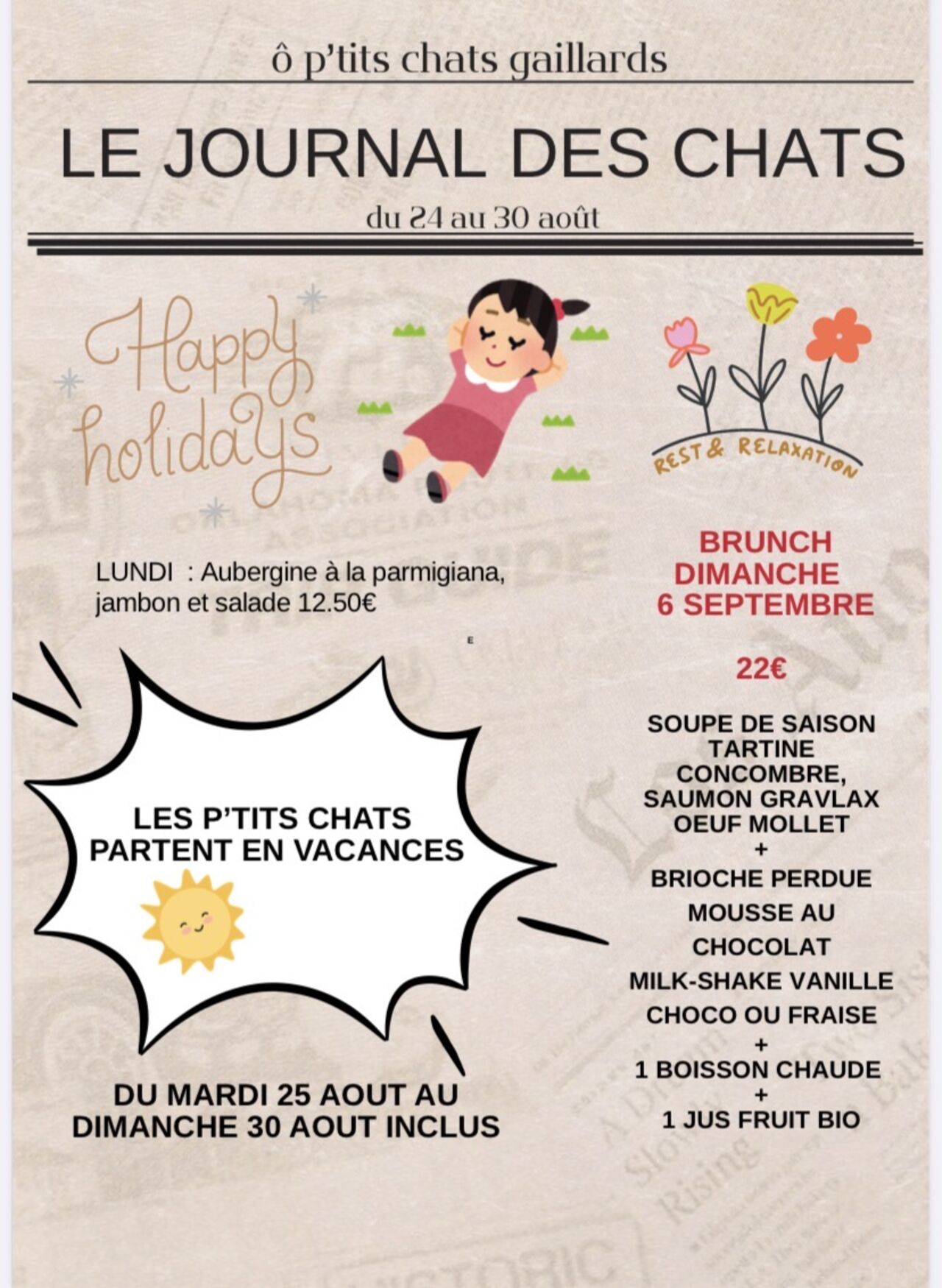 Vacances du 25 au 30 août