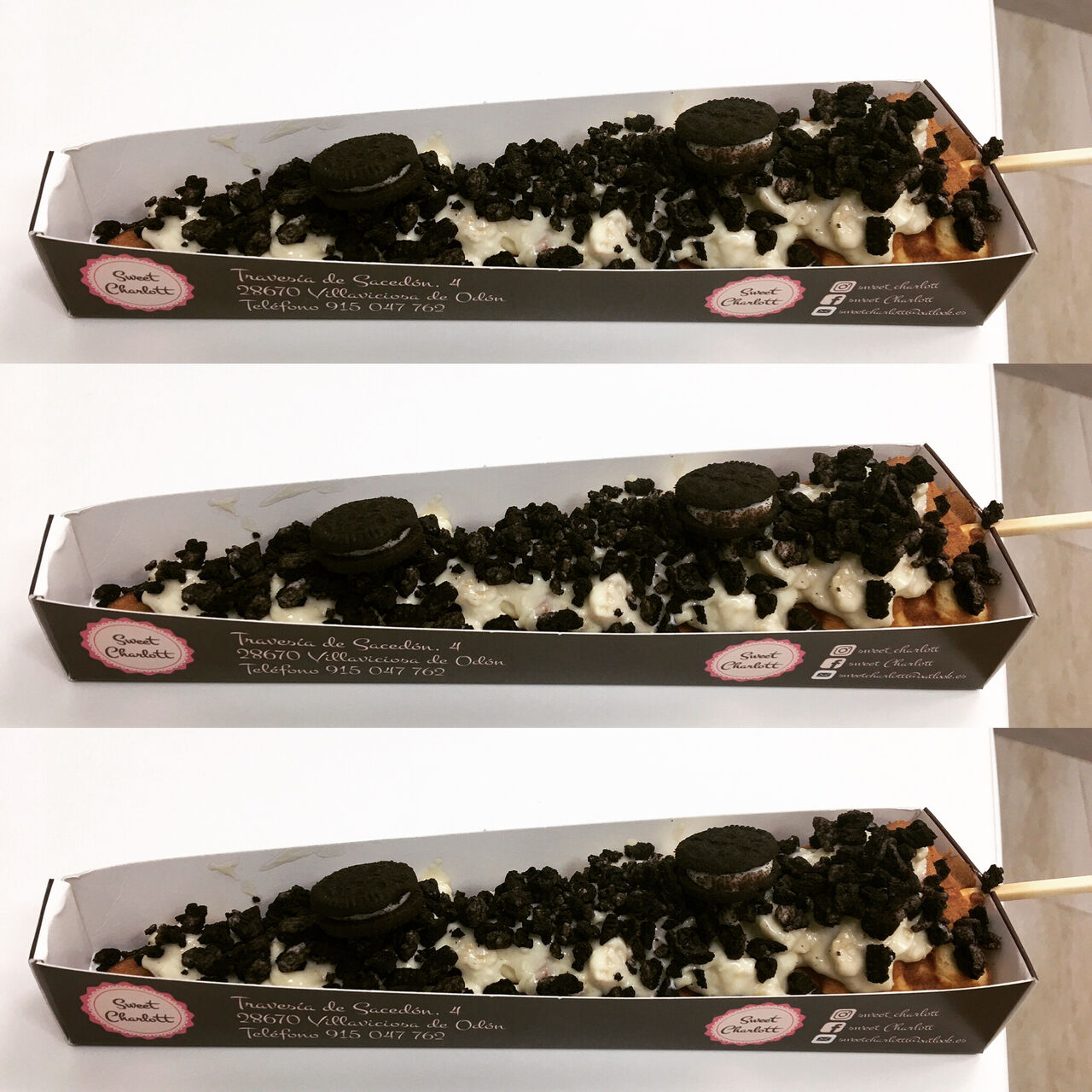 *GOFRE PIRULETA*
Con nuestra espectacular salsa DONATELLO y topping de OREO.