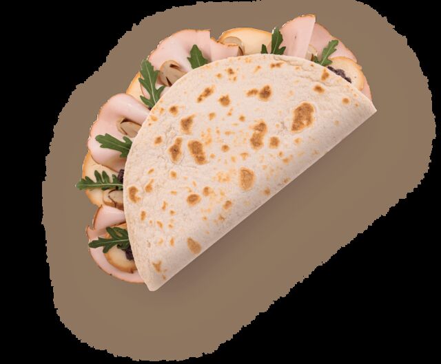 Geräucherter Provola, Pute, Rucola und Champignons