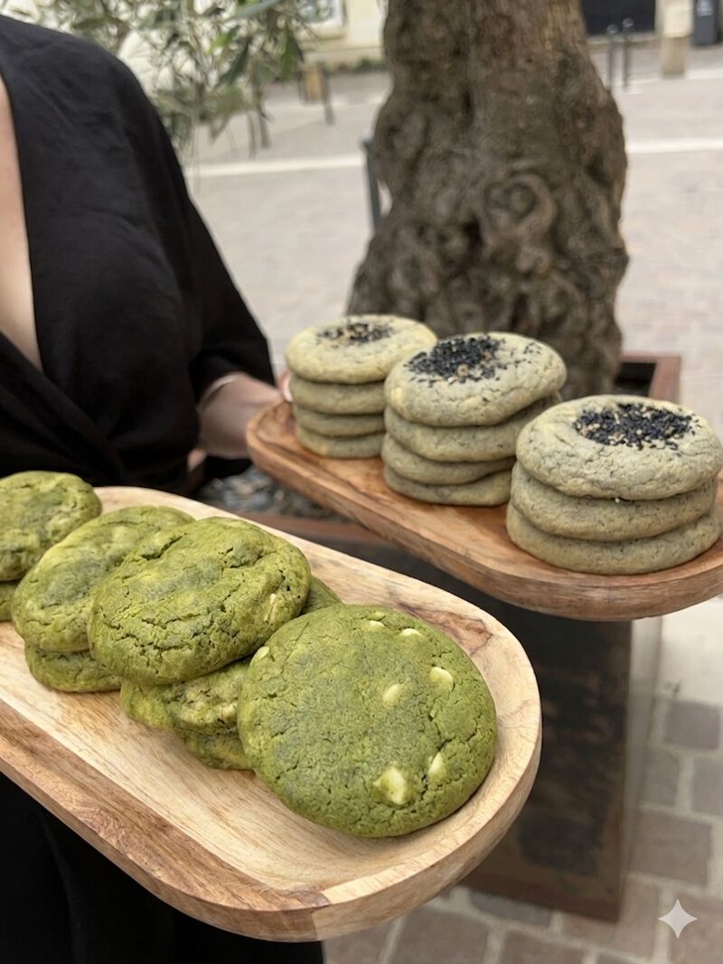 Cookies matcha choco blanc et sésame noir