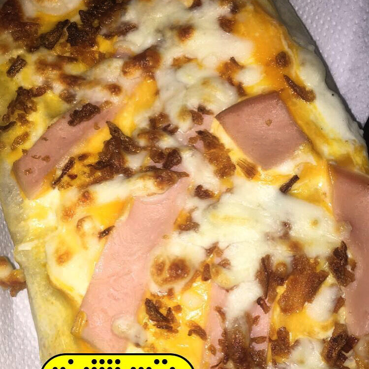 Tacos Gratiné bacon chaddar oignon frit 