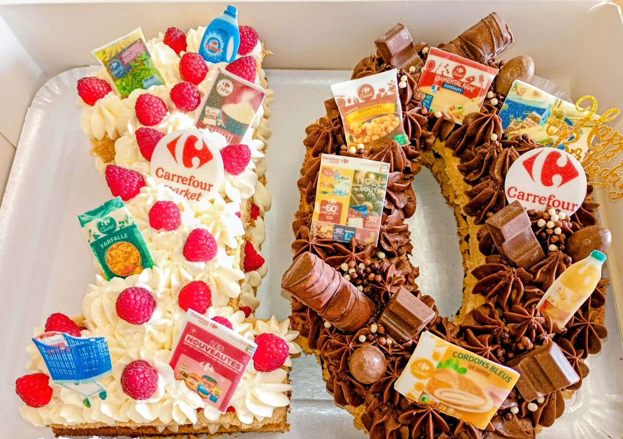 Number cake anniversaire 10 ans de Carrefour Market