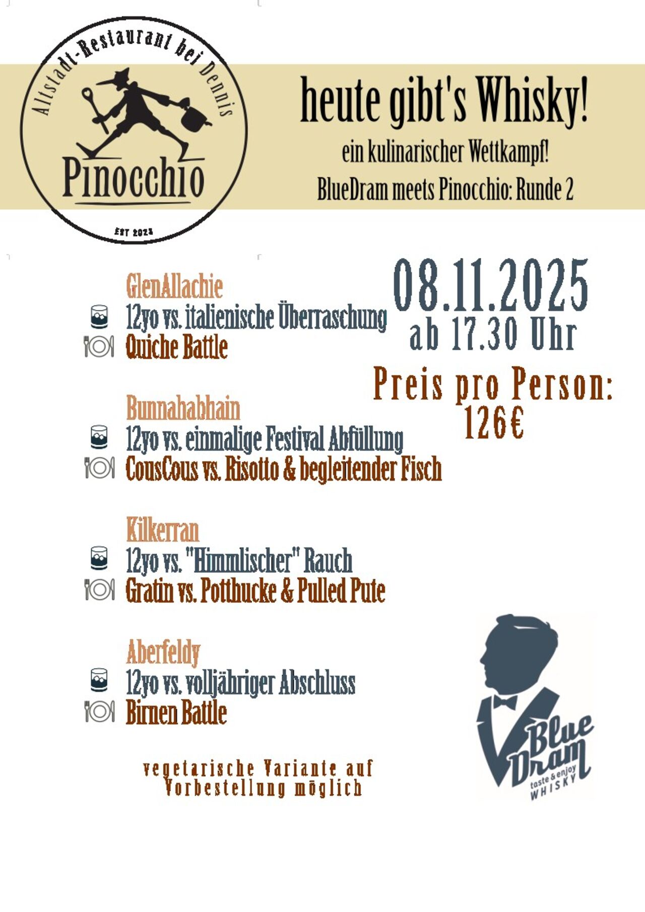 BlueDram meets Pinocchio. Runde 2! Der Whisky-Battle. Diesmal bleiben wir in Schottland und bieten euch ein Duell der Single Malt. Ein hochwertiger Standard trifft auf eine Sonderabfüllung der Spitzenklasse.