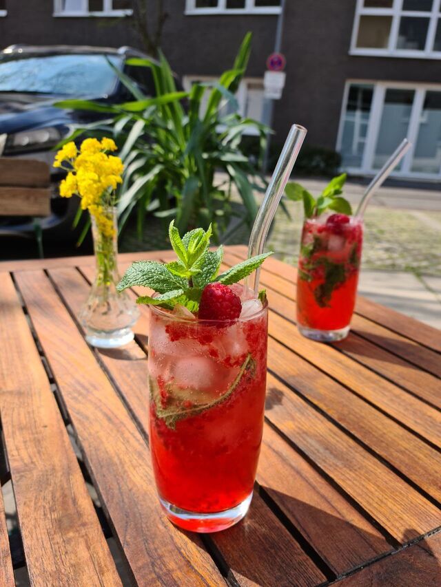 Himbeer Mojito (alk.frei)
frische Minze mit pürierten Himbeeren, Zitrone aufgefüllt mit
Mistelhain Tonic
