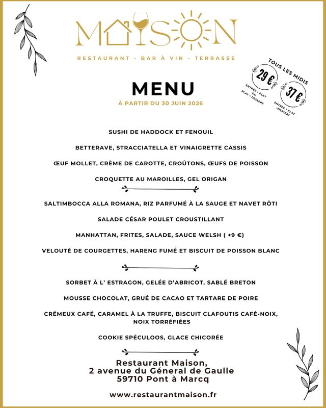 Détail Menu du midi à partir du 30 juin