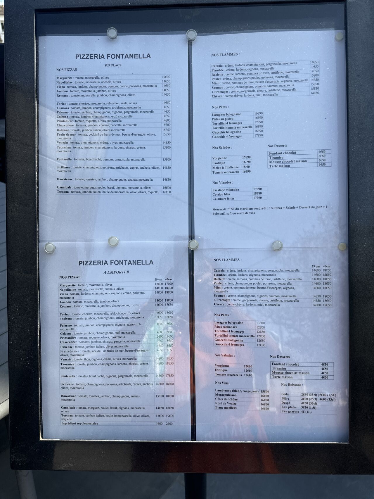Le menu sur place et à emporter 