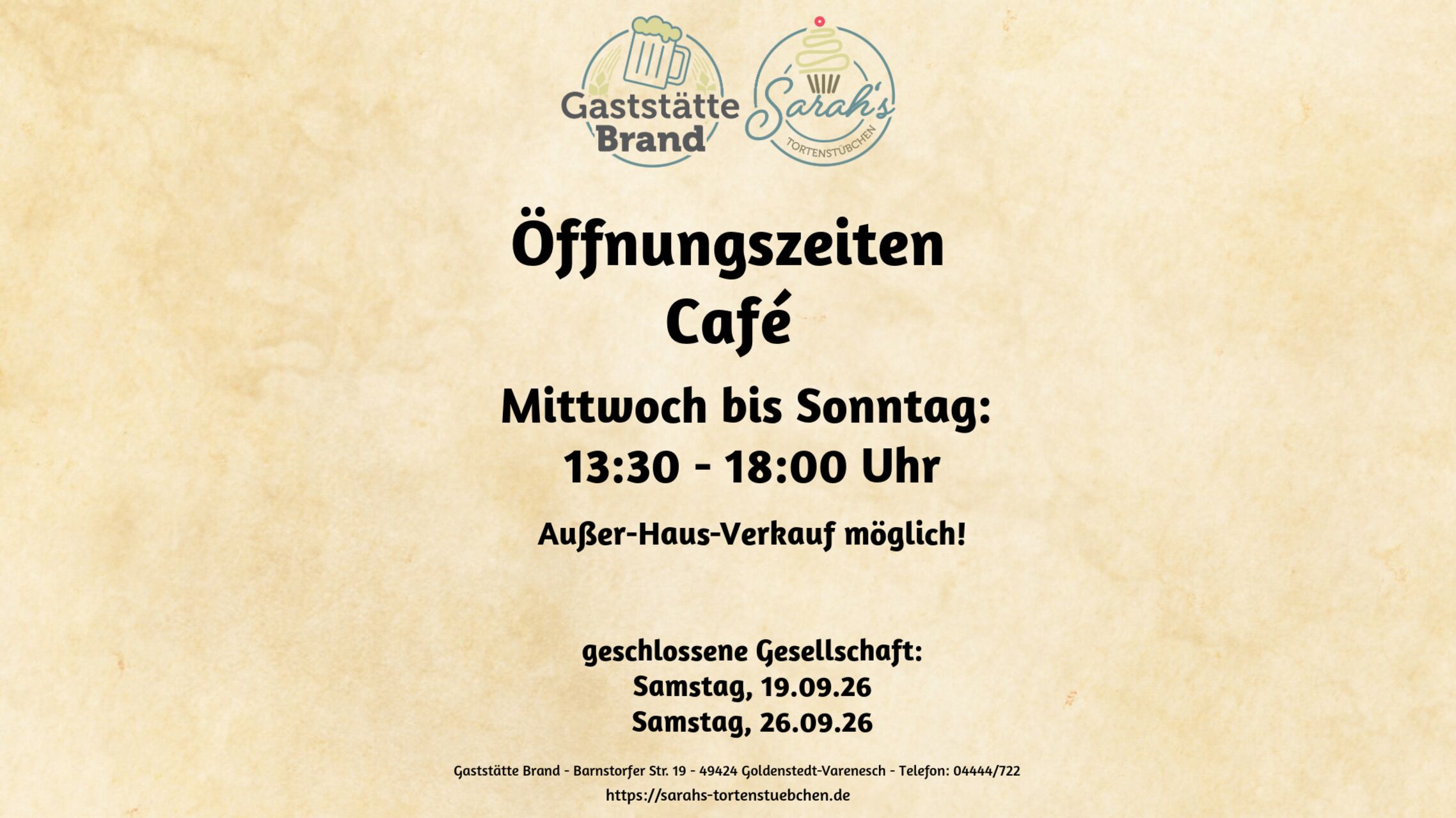 Öffnungszeiten Café