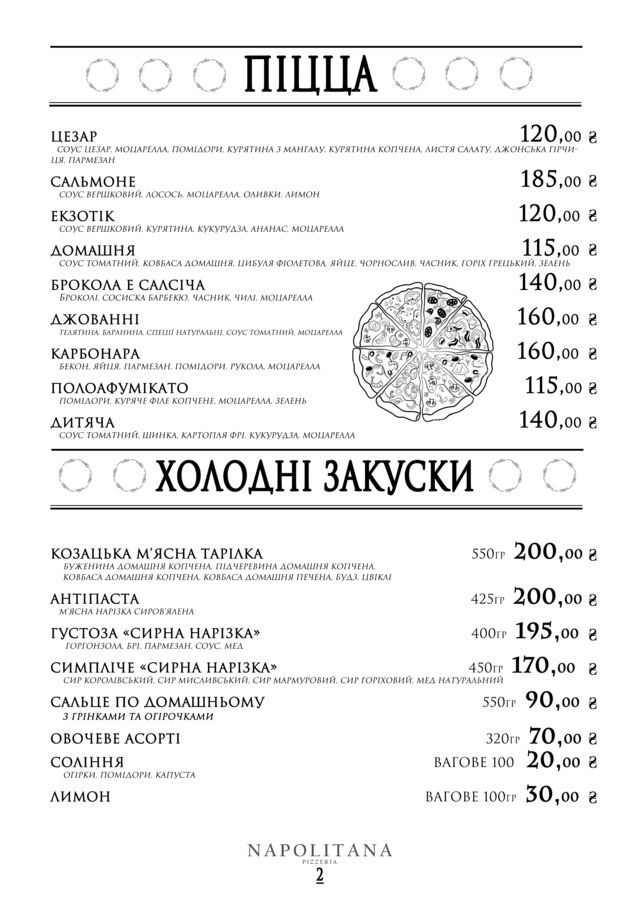 Піца та холодні закуски
