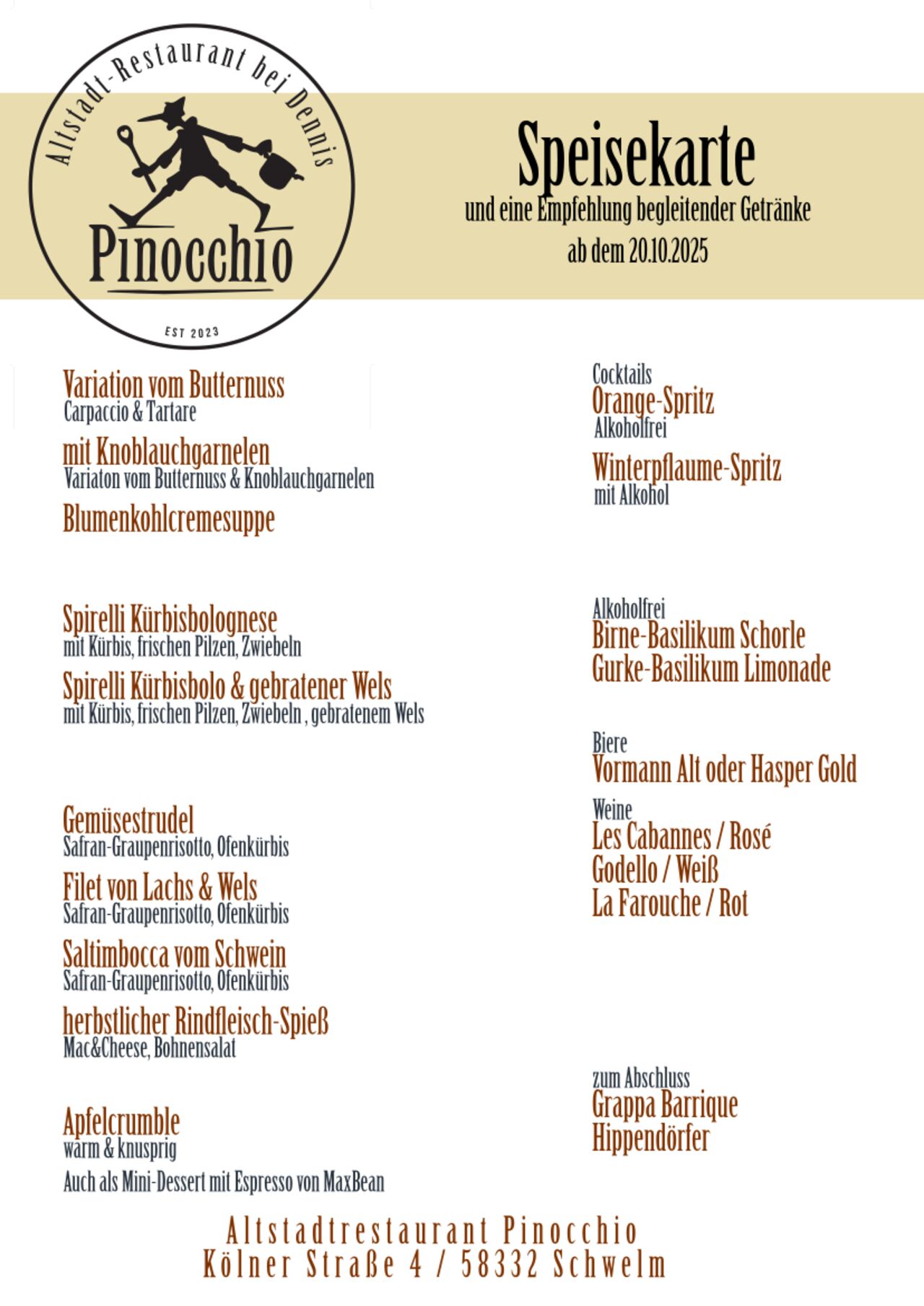 Unsere Speisekarte vom 21.10. - 01.11.25