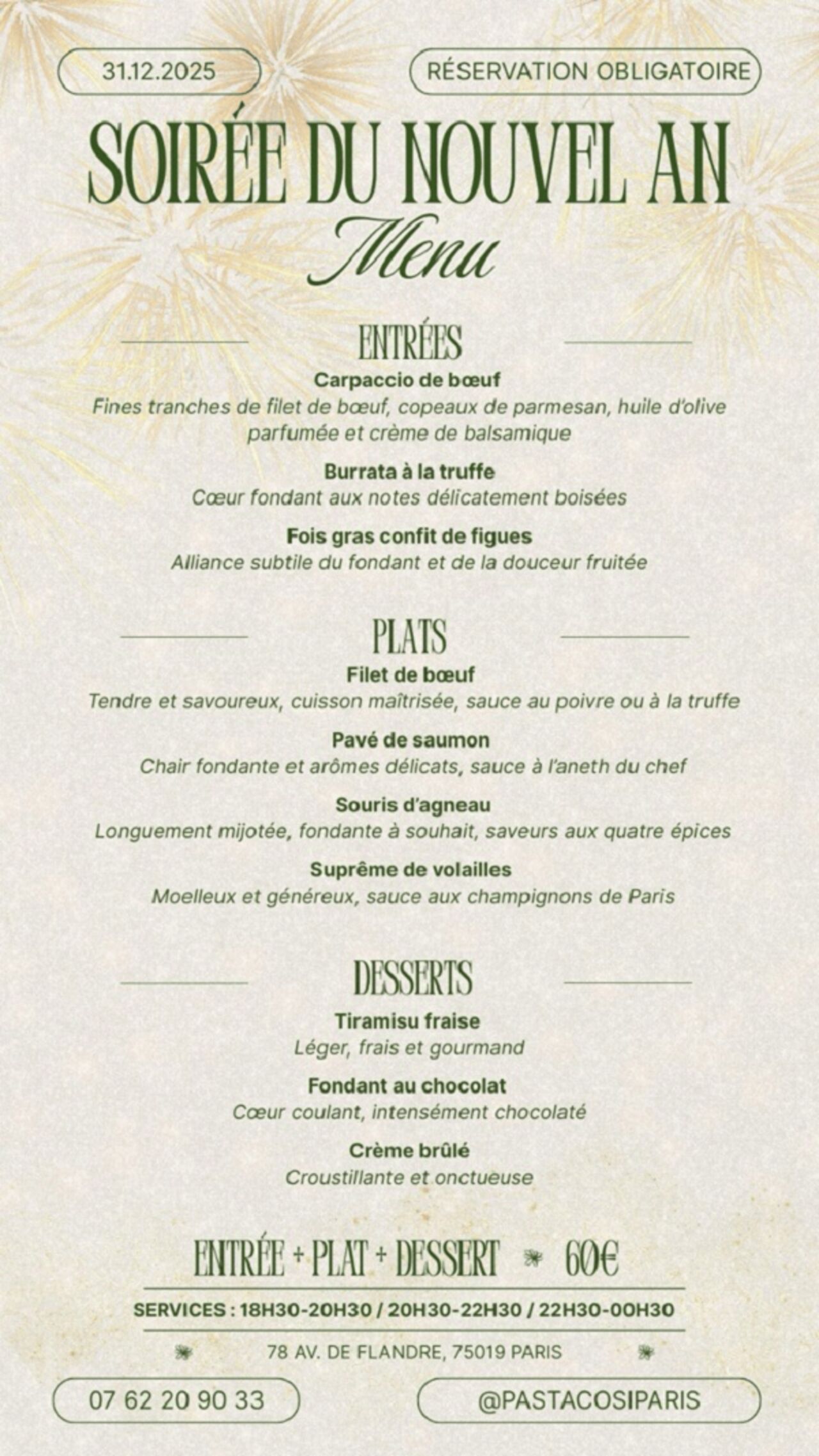 🎆✨ Soirée du Nouvel An chez Pasta Cosi ✨🎆