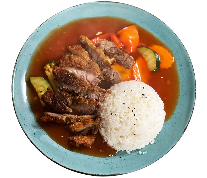 Süß Sauer Sauce mit Ente Kross 