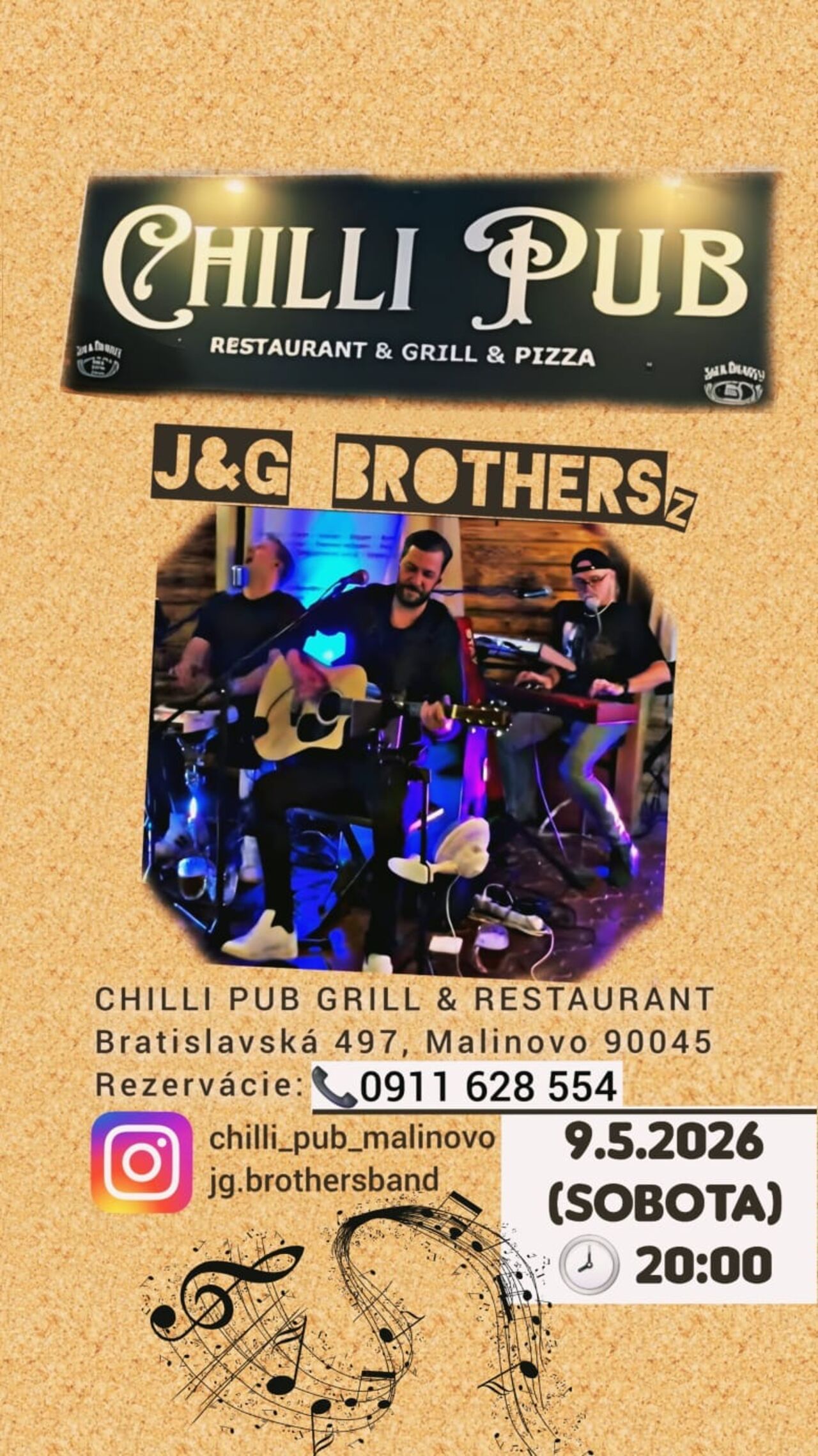 ŽIVÁ HUDBA, J&G BROTHERS 9.5.2026 POP#ROCK