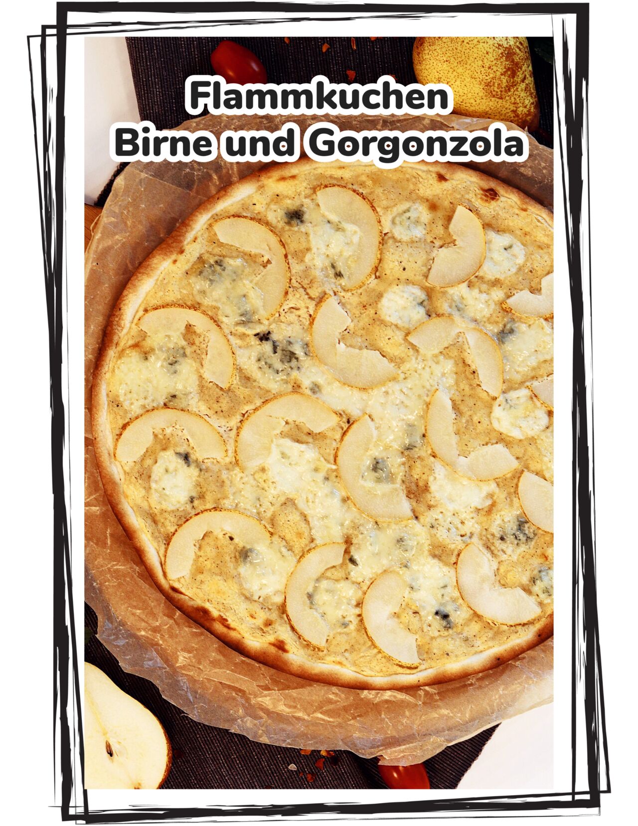 Flammkuchen Birne und Gorgonzola