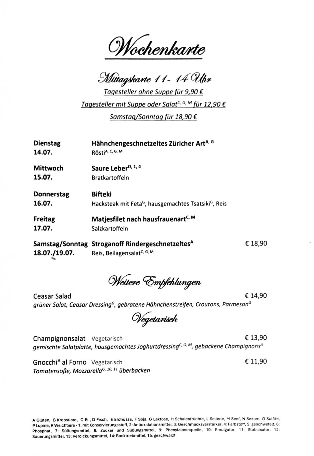 Mittagskarte