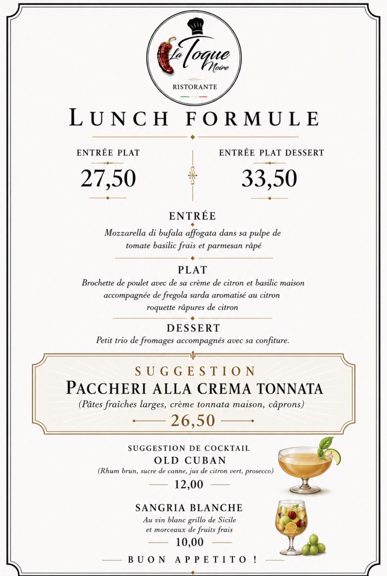 Lunch et suggestion de la semaine