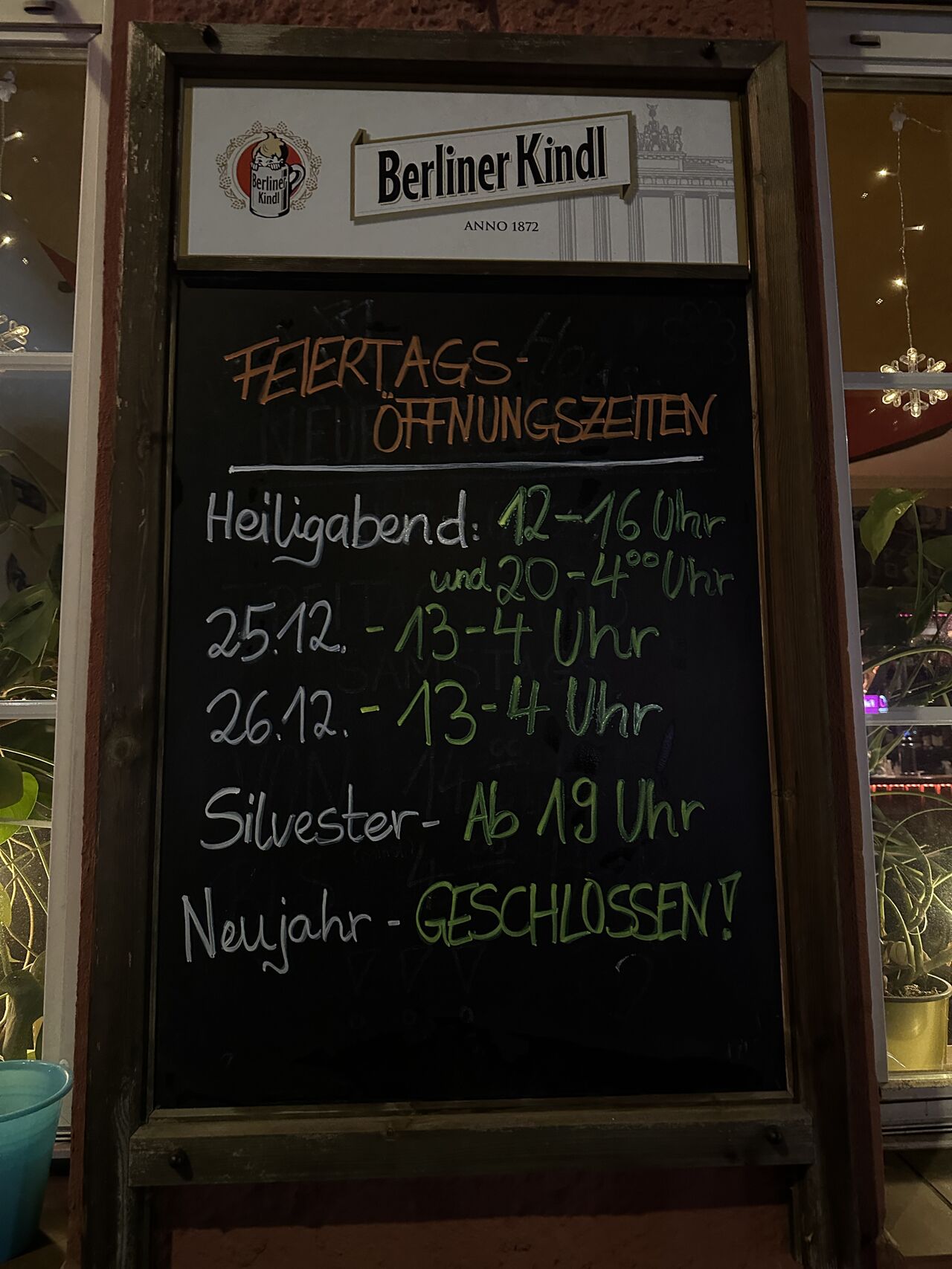 Öffnungszeiten über die Feiertage