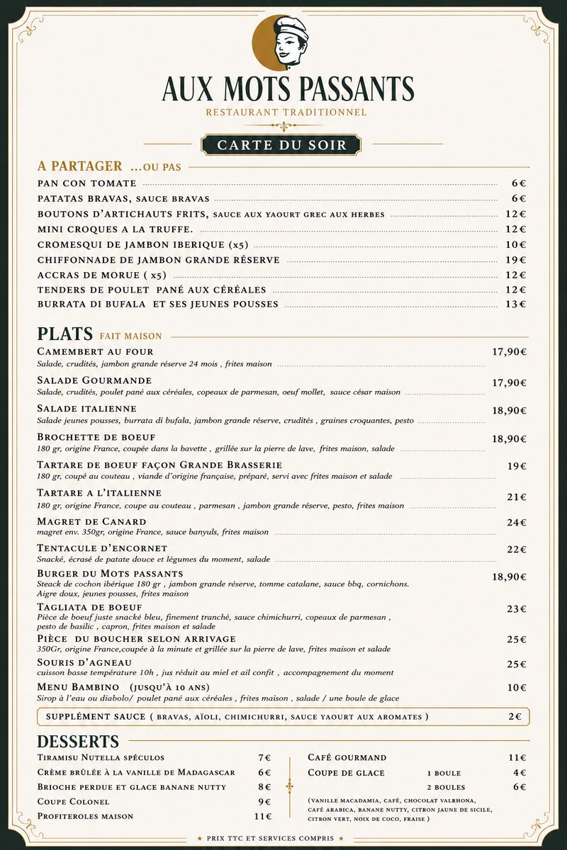 Carte du soir 