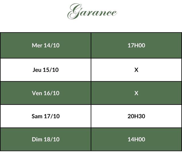 Garance - Horaires