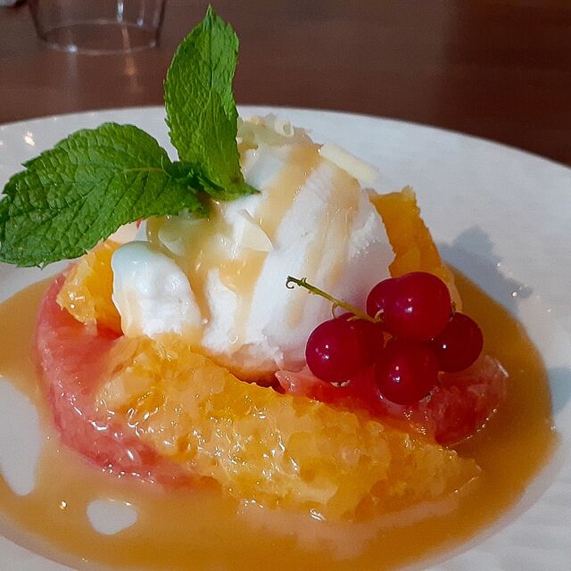 AGRUMES CARAMEL AU MIEL ET SORBET CITRON