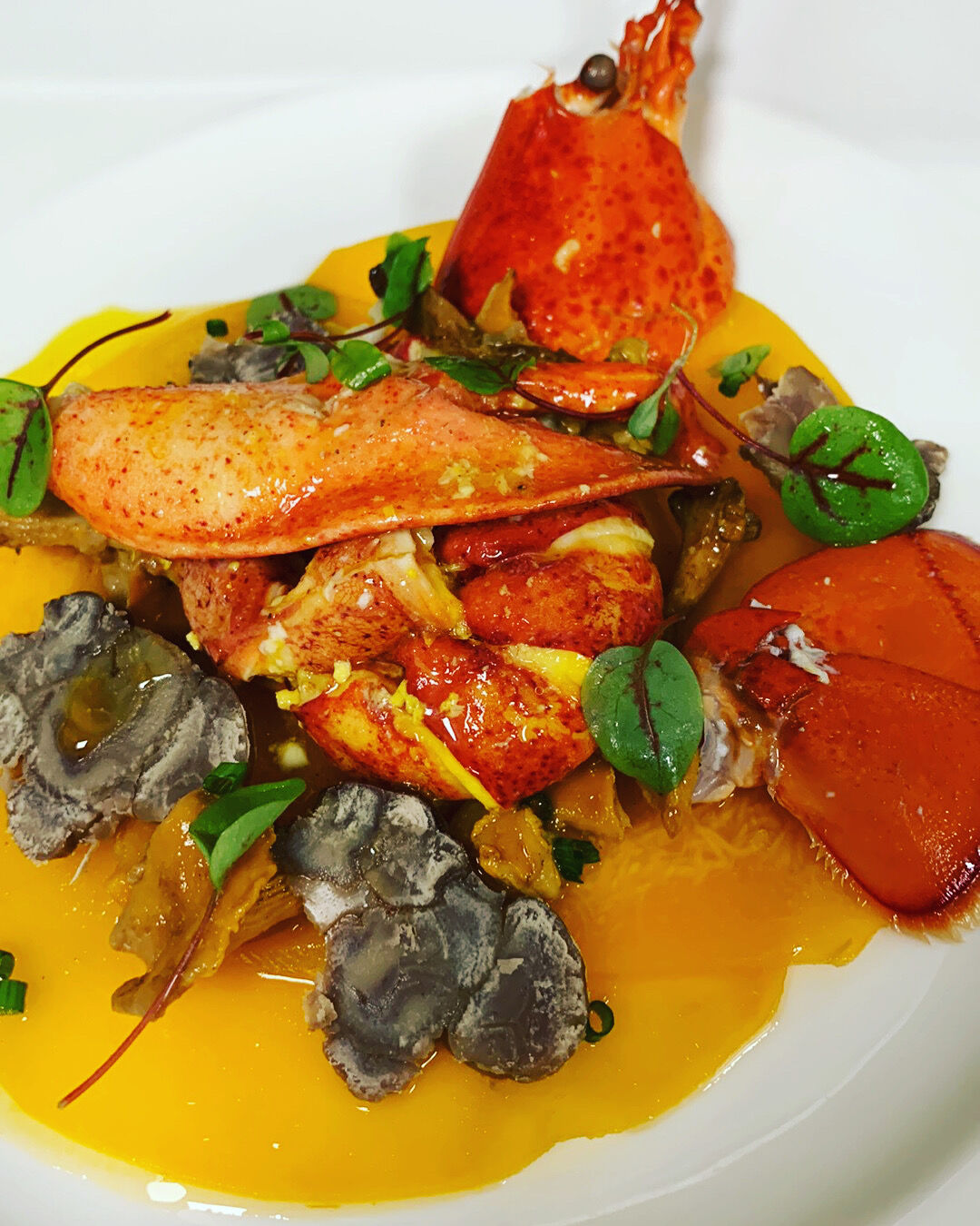 homard en salade, carpaccio de potimarron