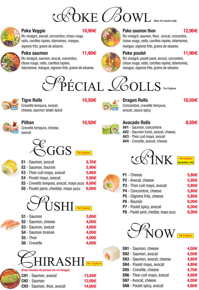 Menu poke bowl et sushi