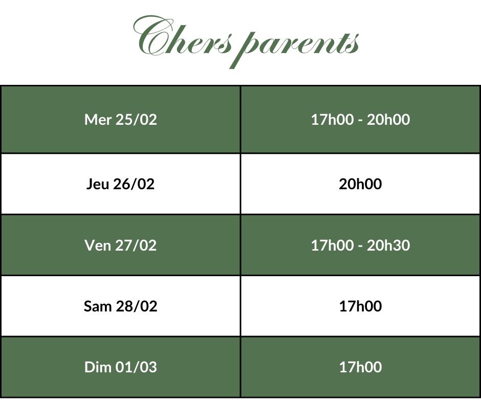 Chers parents - Horaires