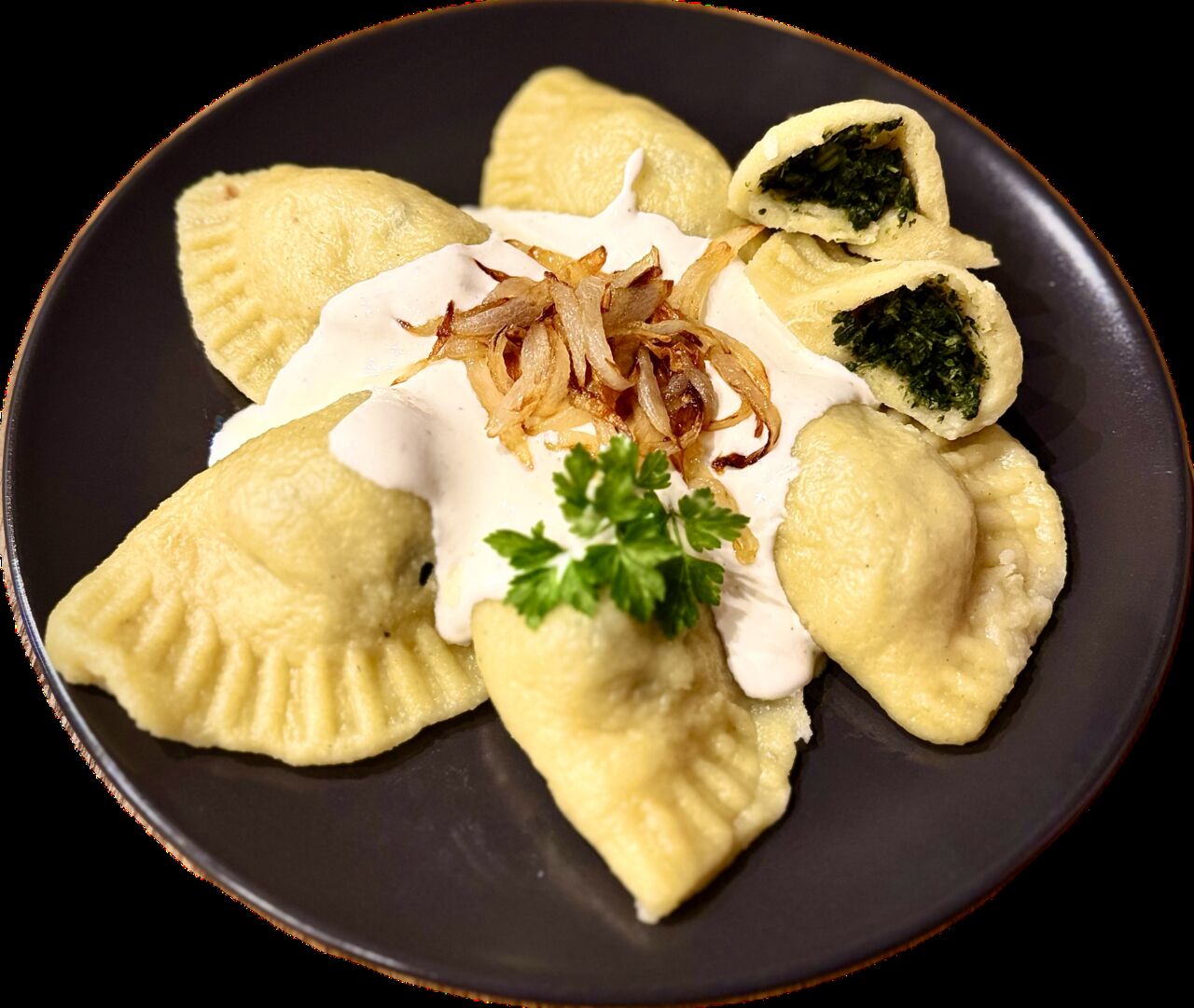 Bramborové pirohy se špenátem/420g/79,- Kč