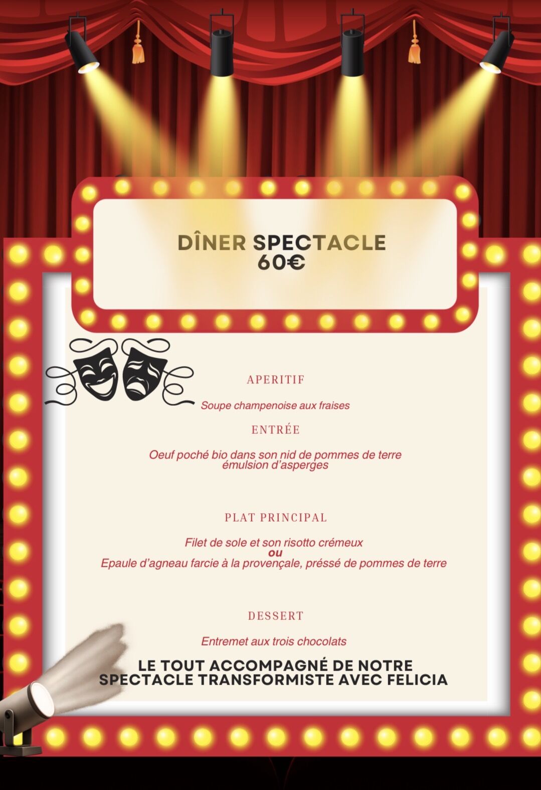 Samedi 4 avril dès 19h30 dîner spectacle 