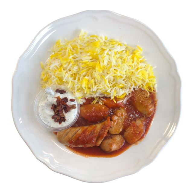 Currywurst mit Reis