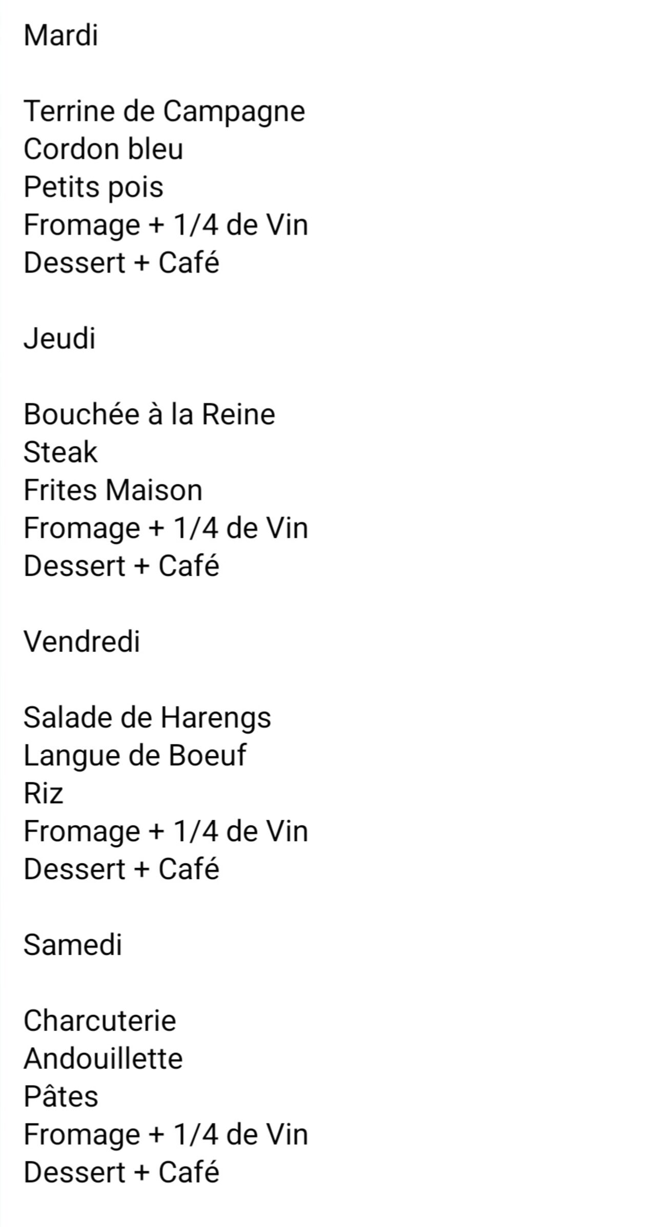 Menu de Mardi 16 Juillet