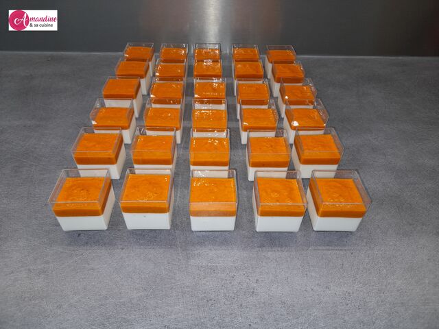 Verrines de panna cotta à la feta et coulis de poivrons rouges